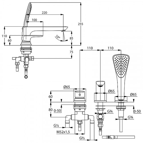 Смеситель на борт ванны Kludi Ameo 414470575 Хром латунь