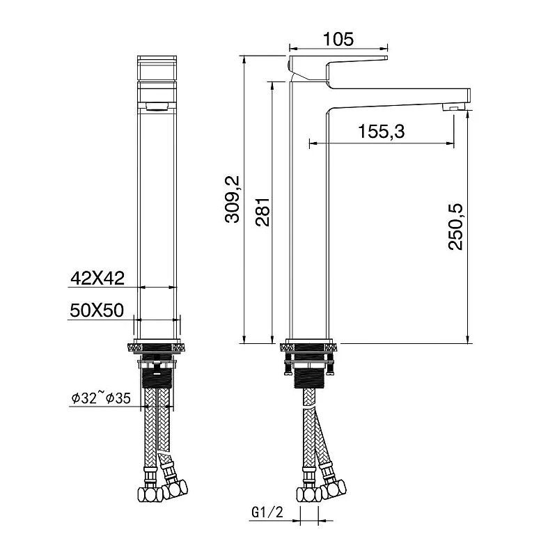 Смеситель для раковины Wonzon & Woghand Cube 2.0 WW-88019068-CR цвет Хром