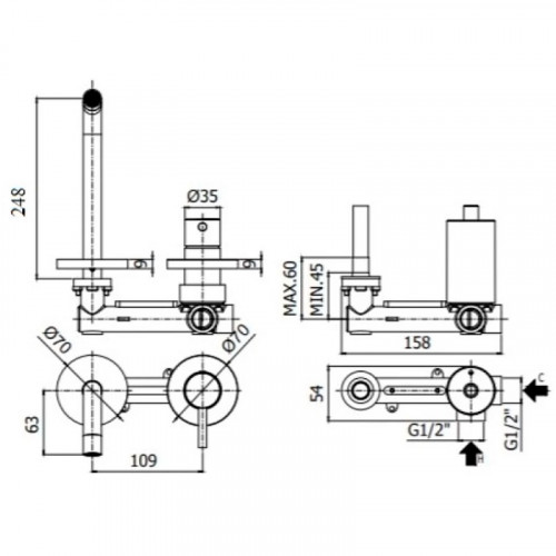 Смеситель для раковины Paffoni Light LIG106HGSP70 Золото медовое брашированное латунь встраиваемый