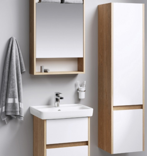 Шкаф пенал Aqwella Сити 35 SIT0535DB Дуб балтийский Белый МДФ / ЛДСП