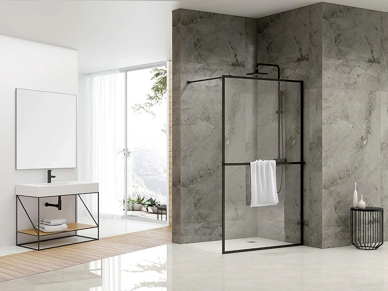 Душевая перегородка Abber AG60100B 100x200 профиль Черный стекло прозрачное