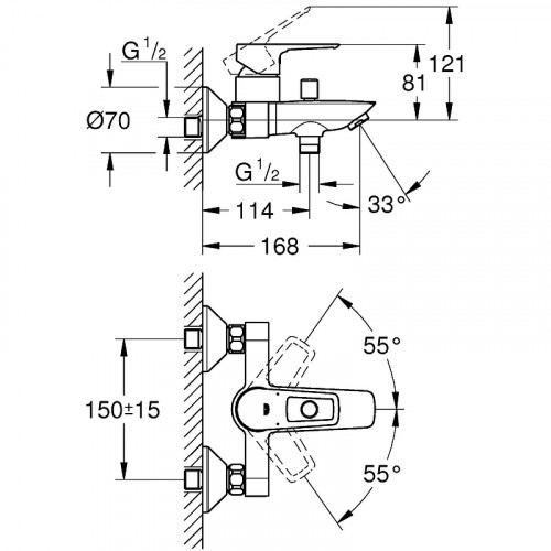 Смеситель для ванны Grohe BauLoop 23602001 Хром латунь на стену