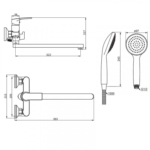 Смеситель для ванны Damixa Eclipse 2.0 489500000 универсальный Хром латунь на стену