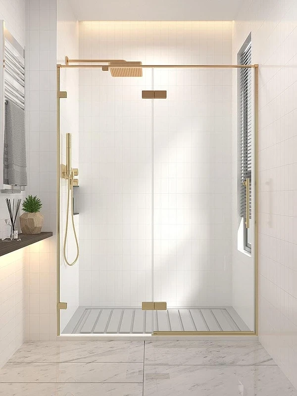 Душевая дверь Veconi Premium Alassio G 140 AL-140-00-G-C4 профиль цвет Брашированное золото стекло прозрачное осветленное
