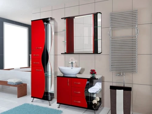 Тумба под раковину Bellezza Рио 90 L 4633615142214 Черная Красная МДФ / ЛДСП