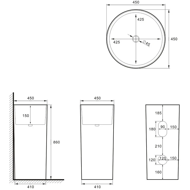 Раковина SantiLine 45 SL-4014 Белая фаянс напольный