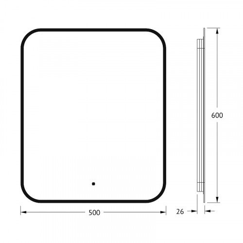 Зеркало Defesto Aura 50х60 DF 2973R с подсветкой 19W-3000K/ИК - выключатель/Теплый белый свет/Черная рама