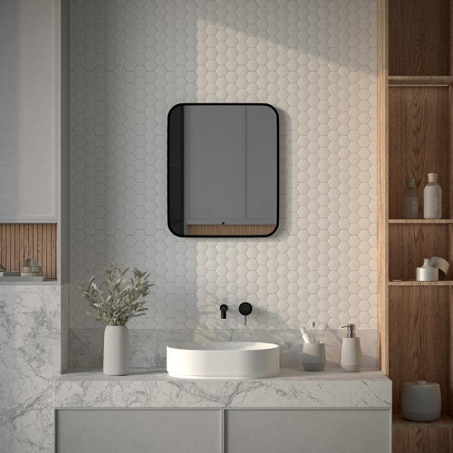 Зеркало Defesto Aura 50х60 DF 2973R с подсветкой 19W-3000K/ИК - выключатель/Теплый белый свет/Черная рама