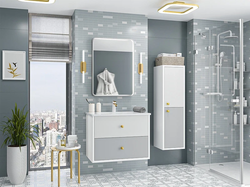 Шкаф пенал Brevita 50 Shades of Grey Анастейша 35 R Ана-05035-01-01П подвесной Белый матовый Серый матовый МДФ / ЛДСП