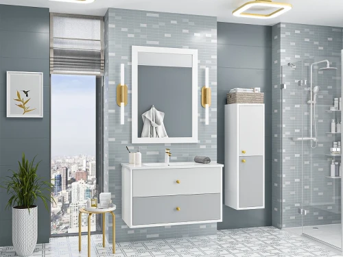 Шкаф пенал Brevita 50 Shades of Grey Анастейша 35 R Ана-05035-01-01П подвесной Белый матовый Серый матовый МДФ / ЛДСП
