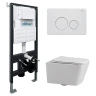 Комплект унитаза Abber Rechteck AC1201-AC0105-AC0121MW с сиденьем Микролифт и клавишей смыва цвет Белая матовая