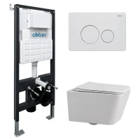 Комплект унитаза Abber Rechteck AC1201-AC0105-AC0121MW с сиденьем Микролифт и клавишей смыва цвет Белая матовая