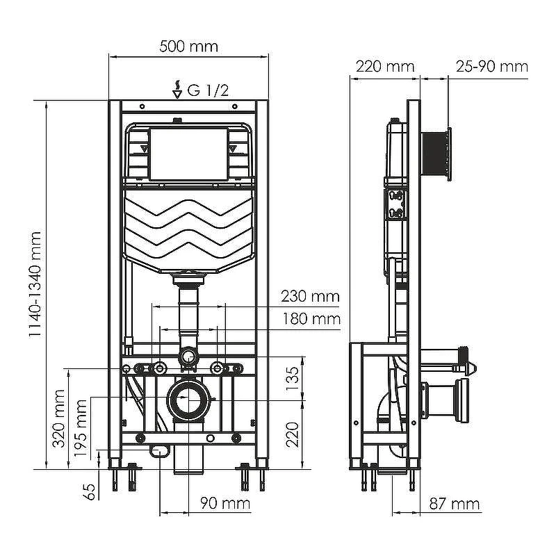 Инсталляция WasserKRAFT Dill 61TLT.010.ME.WM03 для унитаза с Белой матовой клавишей смыва