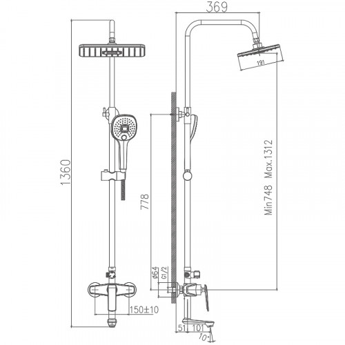 Душевая система Haiba HB24548-7 Черный Хром латунь на стену