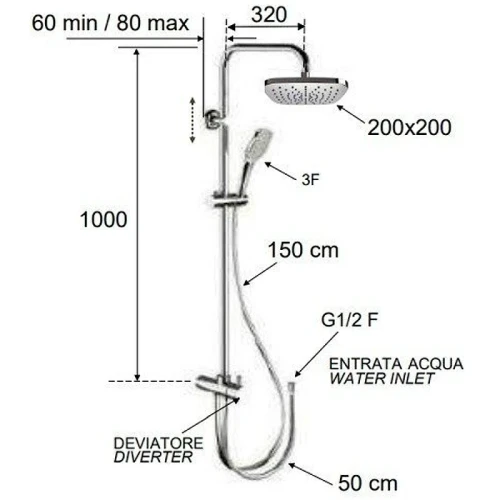 Душевая система Remer 330X8CPAD20NRA Хром латунь на стену