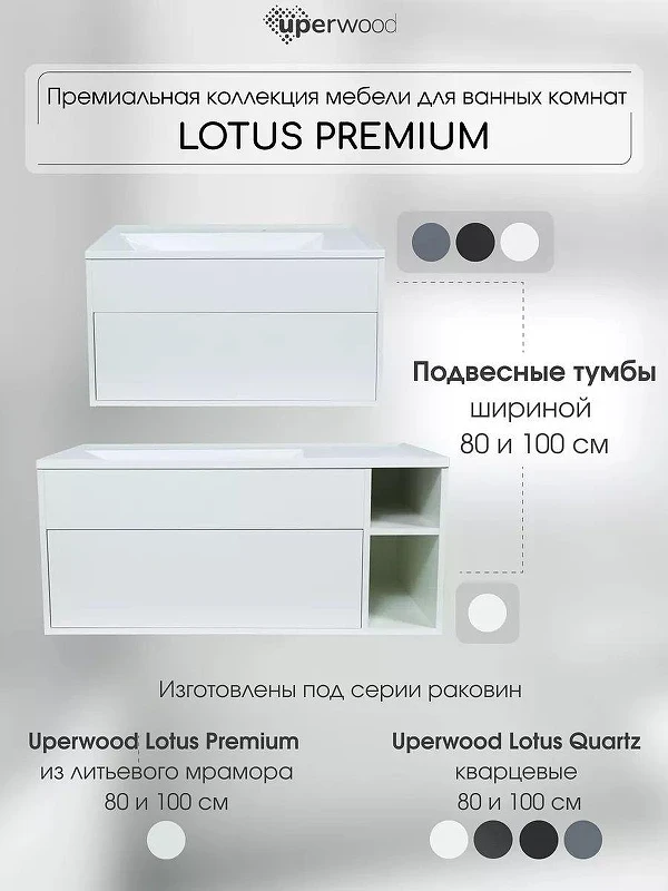 Тумба под раковину Uperwood Lotus Premium 80 39340205461 подвесная цвет Черный матовый