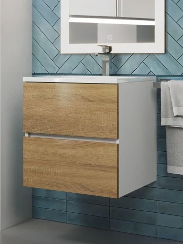 Тумба с раковиной Uperwood Barsa 50 29830205646 подвесная цвет Белый матовый Дуб сонома