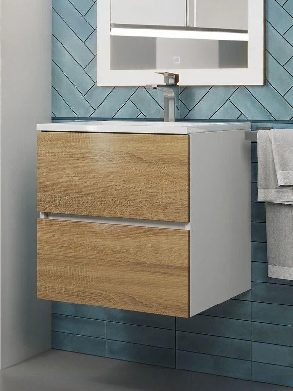 Тумба с раковиной Uperwood Barsa 50 29830205646 подвесная цвет Белый матовый Дуб сонома