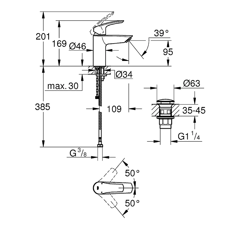 Смеситель для раковины Grohe Eurosmart 23988003 Хром латунь