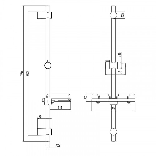 Душевая штанга Lemark LM3775GM Графит нержавеющая сталь на стену