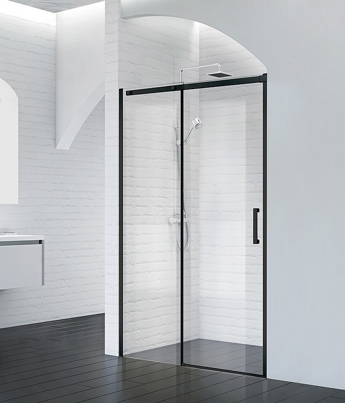 Душевая дверь BelBagno Acqua 150 ACQUA-BF-1-150-C-NERO профиль Черный стекло прозрачное