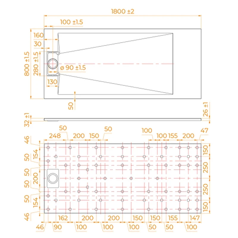 Душевой поддон из стеклопластика RGW TUS-W 180x80 553702818-01 Белый