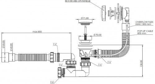 Слив-перелив Aquanet 339430 полуавтомат цвет Хром