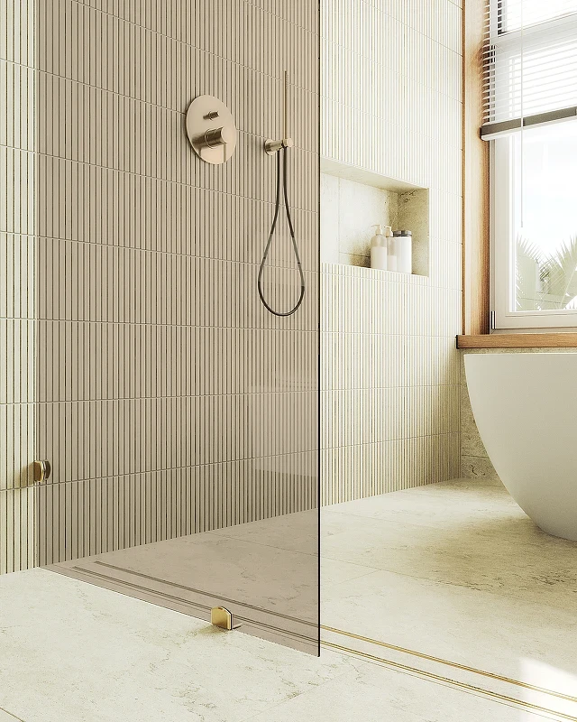 Душевая перегородка Maybah Glass MGD-262-3 790x1950 коннектор стена-стекло Золото стекло бронзовое