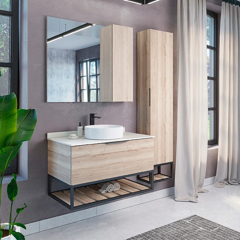 Тумба с раковиной Comforty Порто 90 00-00009322 подвесная Дуб дымчатый МДФ / ЛДСП
