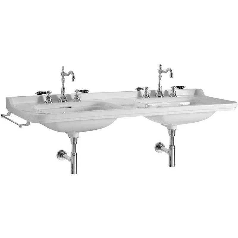 Раковина Kerasan Waldorf 150 4143K1bi/cr*3 двойная Белая фарфор подвесная, полувстраиваемая