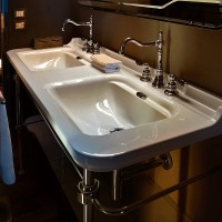 Раковина Kerasan Waldorf 150 4143K1bi/cr*3 двойная Белая фарфор подвесная, полувстраиваемая