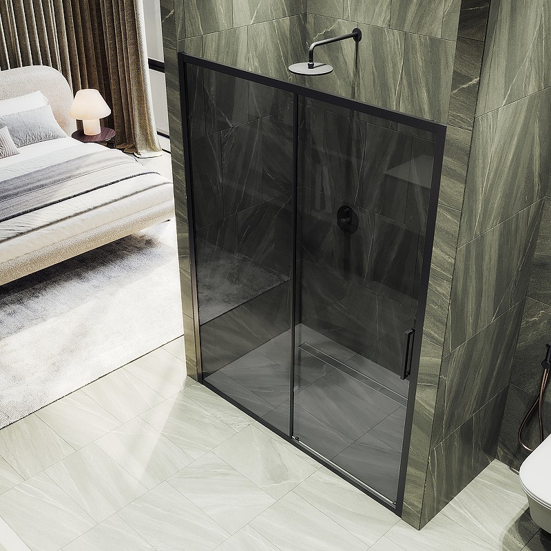 Душевая дверь Maybah Glass MGD-1285-6 1500x1950 раздвижная профиль Черный стекло графитовое