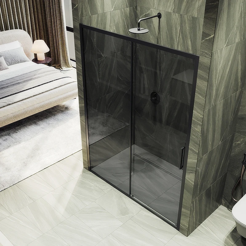 Душевая дверь Maybah Glass MGD-1285-6 1500x1950 раздвижная профиль Черный стекло графитовое