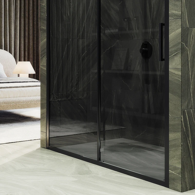 Душевая дверь Maybah Glass MGD-1285-6 1500x1950 раздвижная профиль Черный стекло графитовое