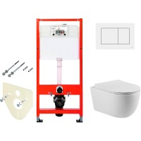 Комплект унитаза Vincea Evo Rimless VT1-34S с инсталляцией Tece Base 9400413 с сиденьем Микролифт и Белой клавишей смыва фарфор подвесной