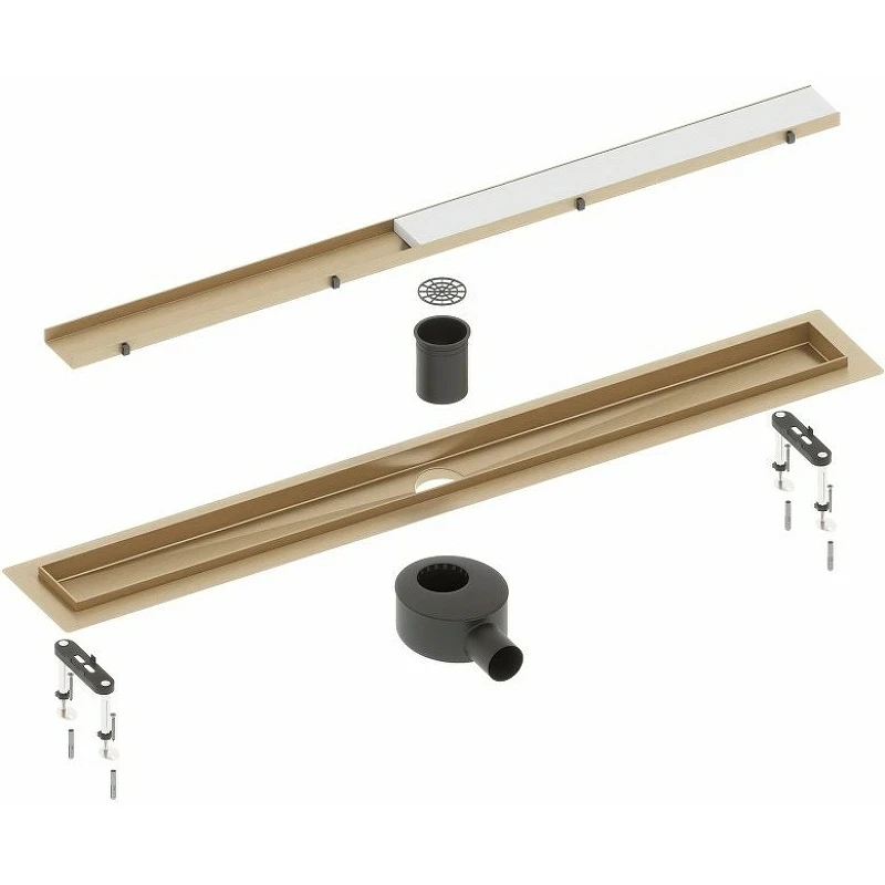 Душевой лоток Timo Drain System 100 DS230210/17 с решеткой Золото матовое / под плитку