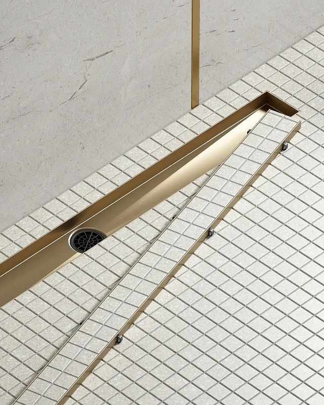 Душевой лоток Timo Drain System 100 DS230210/17 с решеткой Золото матовое / под плитку
