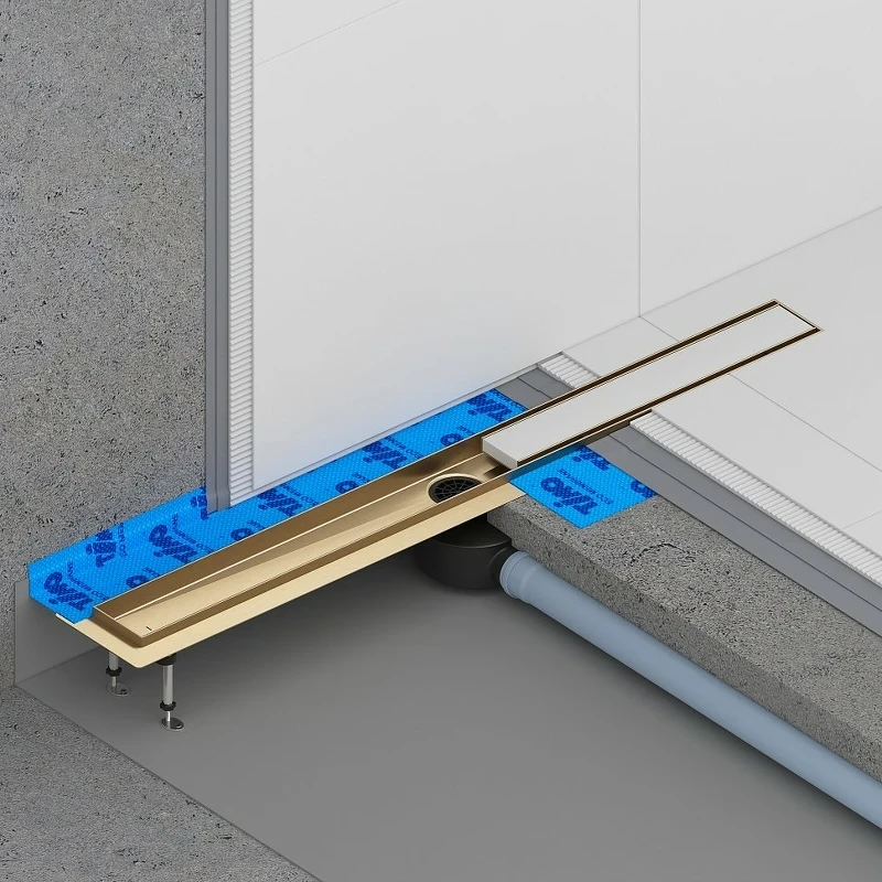 Душевой лоток Timo Drain System 100 DS230210/17 с решеткой Золото матовое / под плитку