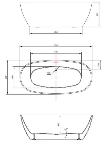 Акриловая ванна Vincea 150х75 VBT-405-1500 цвет Белый