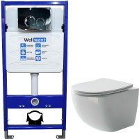 Комплект унитаза Ceramicanova Forma CN3009 с инсталляцией WellWant Standart 50 WWISI1110B с сиденьем Микролифт и клавишей смыва Хром глянцевый фарфор подвесной