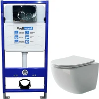 Комплект унитаза Ceramicanova Forma CN3009 с инсталляцией WellWant Standart 50 WWISI1110B с сиденьем Микролифт и клавишей смыва Хром глянцевый фарфор подвесной