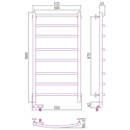 Электрический полотенцесушитель Сунержа Галант 2.0 1000x500 L 00-5200-1050 Хром нержавеющая сталь