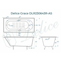 Чугунная ванна Delice Grace 170x70 DLR230643R-AS с отверстиями под ручки с антискользящим покрытием