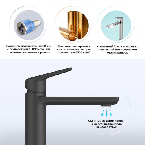 Смеситель для раковины Wellsee ICON! for life 182302000 цвет Черный матовый