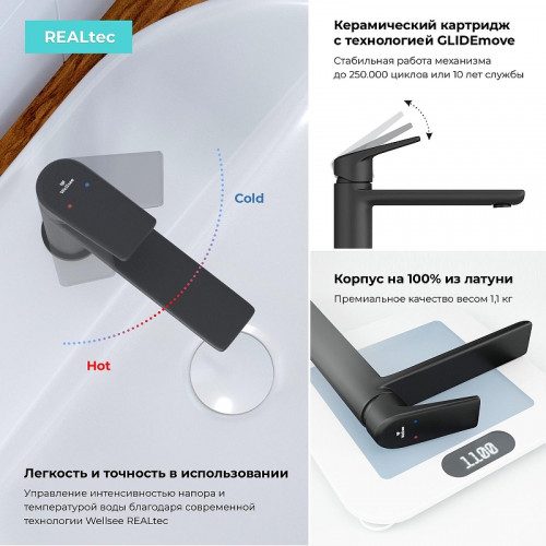 Смеситель для раковины Wellsee ICON! for life 182302000 цвет Черный матовый
