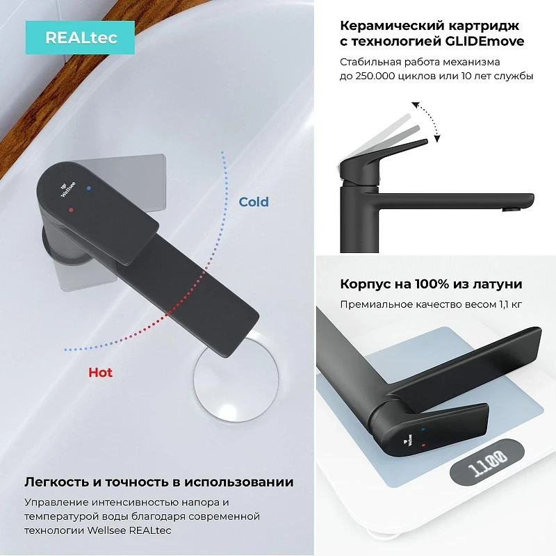 Смеситель для раковины Wellsee ICON! for life 182302000 цвет Черный матовый
