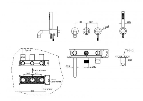 Смеситель для ванны Boheme Uno 464-3-CB цвет Брашированная медь