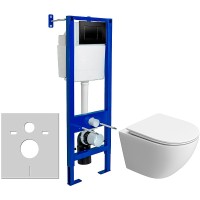 Комплект унитаза BelBagno Uno-Tor BB5177CH-TOR/SC с инсталляцией Berges Atom 410 040332 с сиденьем Микролифт и Черной матовой клавишей смыва фаянс подвесной