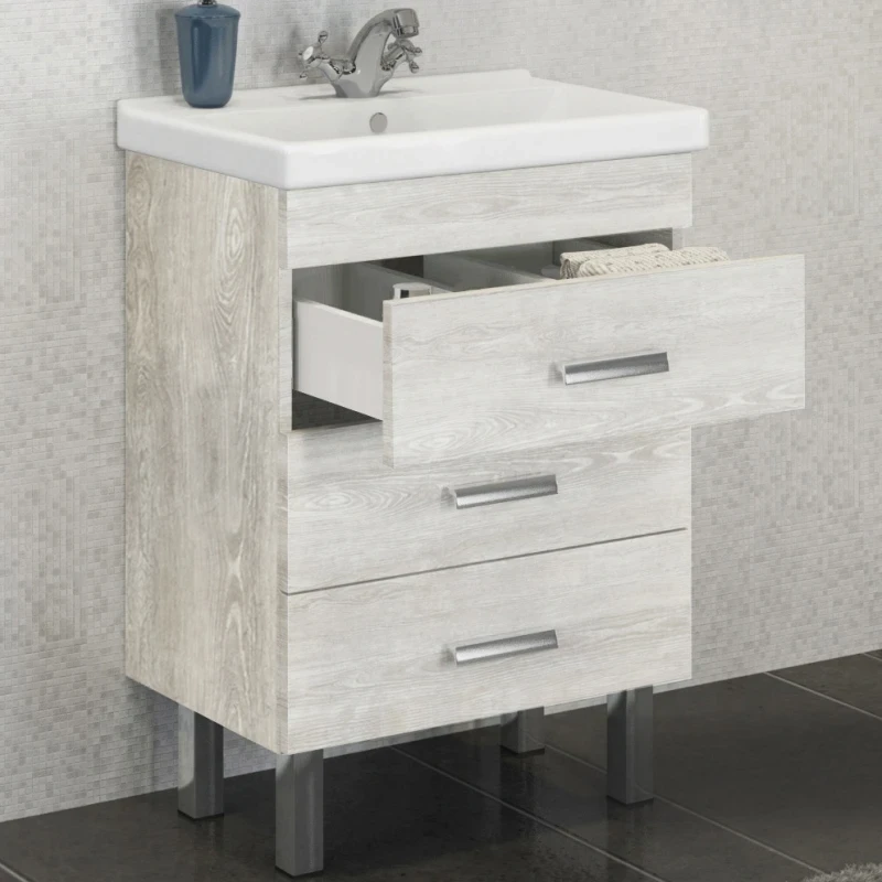 Тумба с раковиной Comforty Никосия 60Н 00004142203 Дуб белый МДФ / ЛДСП