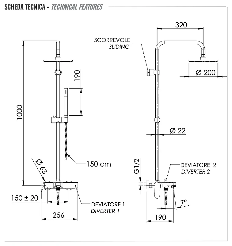 Душевая система Remer Class Line L34X7MMM20NO цвет Черный матовый